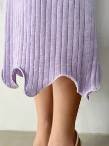 Modelyn Conjunto de 2 piezas de suéter de unicolor elegante con cuello asimétrico y falda de punto para mujer - Morado - Ver 5