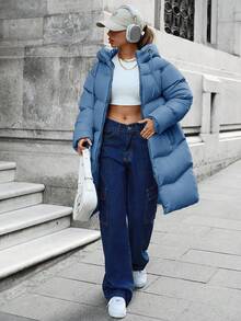 EURMUSE Zip Up Long Padded Coat With Hoodie Keeping Warm