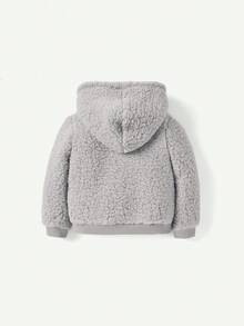 Cozy Pixies 男嬰連帽厚填充外套，對比色鈕扣前開襟，秋冬款 - 淺灰色 - 查看 2