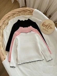 SHEIN Top à manches longues pour bébé fille, style décontracté et mignon, en tricot de couleur unie avec broderie graphique de lettre