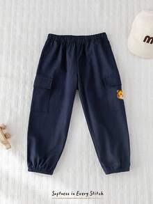 Cozy Pixies Young Boy Cartoon Tiger Graphic Elastic Waist Tapered Leg Casual Cotton Twill Jogger Pants, Versatile & Comfortable Fall Winter