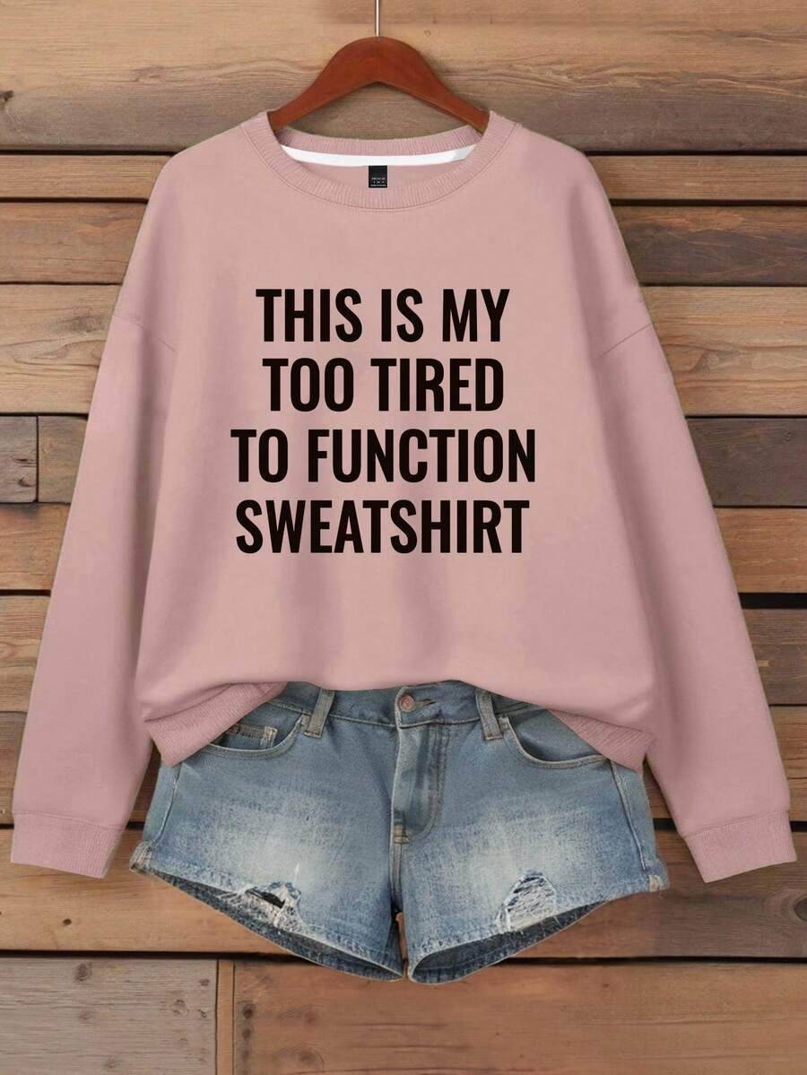 SHEIN LUNE Women's Fashion Sweatshirt Slogan Letters Pattern Printed Round Neck Sweatshirt Fall Cloth For Women - Dusty Pink - View 1