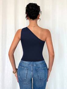 Rafferiza 女式黑色性感金属褶皱无袖紧身衣 - 藏蓝色 - 查看 2