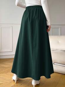 Heiryn Gonna plissettata elegante di colore unito da donna - Verde Scuro - Visualizzare 2