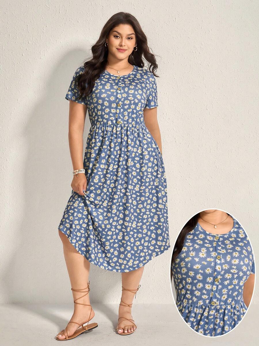 Comfylo Váy chữ A tay ngắn cỡ lớn có trang trí nút cúc hoa cúc, phong cách tươi mới và dễ thương cho phụ nữ Trang phục ngày lễ Thánh Patrick Trang phục mùa hè lễ Phục sinh Trang phục mùa xuân cho phụ nữ Bộ đồ mặc nhà lễ Phục sinh Thánh Patrick cho phụ nữ Trang phục nghỉ mát mùa hè Trang phục lễ Phục sinh cho phụ nữ Lễ hội Boho Quần áo phụ nữ Trang phục đồng quê cho phụ nữ Trang phục hòa nhạc đồng quê cho phụ nữ Trang phục mùa xuân cho phụ nữ Quần áo mùa hè Trang phục phương Tây cho phụ nữ