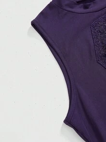 ROMWE J-Fashion Women's Round Neck Cross Net Mesh Patchwork Embroidery Pattern Fashionable Versatile Party & Holiday Camisole - Purple - View 4