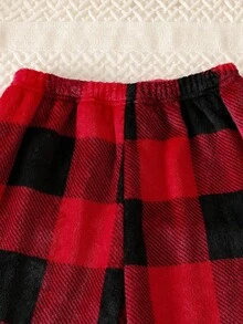 2 件女童格子羊毛长裤和长袖休闲睡衣套装，兄弟姐妹装搭配服装（2 套单独出售） - 杏色 - 查看 4