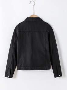 青少年男孩时尚休闲复古 Y2K 黑色牛仔宽松夹克，儿童服装，男孩服装，日常穿着，百搭时尚单品，适合全年穿着，度假和海滩穿着 - 黑色 - 查看 4