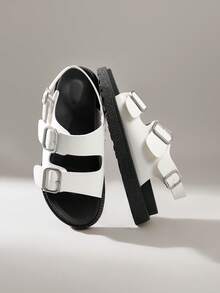 Solecia Women's Summer Outdoor New Metal Buckle Sandals, Strap Open Toe Thick Sole Anti-Slip Retro Thick Bottom Versatile Beach Shoes, Flat - White - View 6