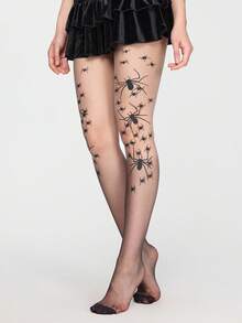 ROMWE Goth 1 Pair Dark Spider Web Ombre Gradient Tights - Grey - View 3