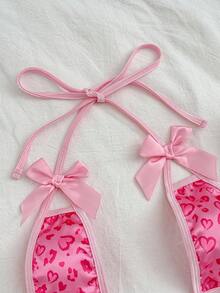 PetitDoll 大码性感内衣紧身衣，缎面面料，豹纹，蝴蝶结装饰，可爱狂野的设计 - 粉色 - 查看 4