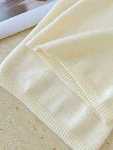 Elamini Women's Casual Versatile Outdoor White Embroidered Long Tie-Up Knit Sweater Pants - Beige - View 3