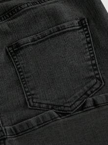 SHEIN MOD 女式休闲水洗牛仔迷你裙，夏季 - 深灰色 - 查看 5