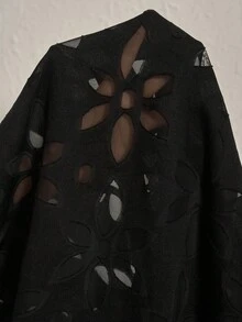 Comfylo Plus Size Cut-Out Sheer Short Sleeve Casual Top Summer Vacation Woman Easter Rave Festival Boho Women Country Women Country Concert Spring For Women Summer Western Wear Women Blouse - Black - View 9