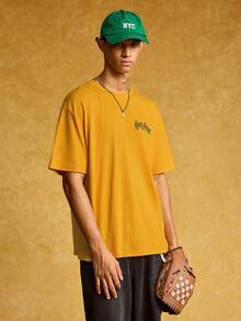 HARRY POTTER X SHEIN Men's Casual Loose Fit Animal Badge & Letter Print Drop Shoulder Short Sleeve T-Shirt, Summer