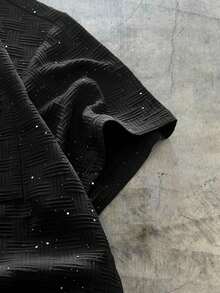 EASEVO Plus Size Men's Fashionable Shiny Short Sleeve Black Shirt, Summer - Black - View 3