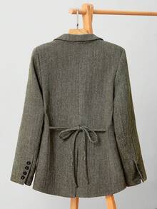 Zovinel Women's Herringbone Print Lapel Collar Long Sleeve Casual Office Blazer, Spring/Autumn,Autumn,Minimalist,Business Casual,Holiday Outfits,Work Wear,Teacher Outfits,Back To School,Fall,Old Money Style - Green - View 3