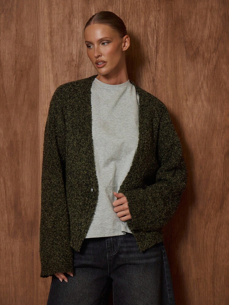 MUSERA Áo khoác cardigan dệt kim một nút, kiểu dáng thường ngày, dễ thương, rộng rãi, phù hợp cho mùa xuân, đi làm, mùa đông, mặc hàng ngày và thanh lịch. - xanh quân đội - Xem 1