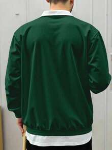 Manfinity Dauomo Men's Casual Contrast Color Half-Zip Polo Sweatshirt, Fall - Dark Green - View 2