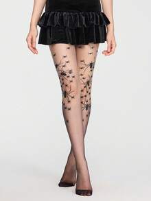 ROMWE Goth 1 Pair Dark Spider Web Ombre Gradient Tights - Grey - View 2