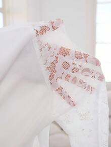 SHEIN Lady Women's Contrast Lace Long Sleeve Overlap V-Neck Ruched Fitted Elegant Mini Dress - White - View 8