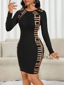 SHEIN Lady Women's Fashionable Sexy Printed Bodycon Dress, Autumn - Multicolor - View 9