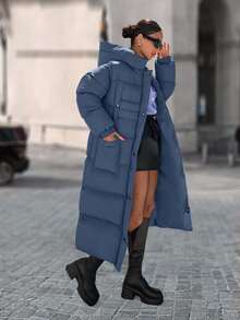 EURMUSE Long Padded Coat Keeping Warm With Big Two Pockets - Dusty Blue - View 5
