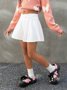 Coolane Kids Tween Girls White Jersey Shirt Clothes Football Volleyball Thanksgiving Halloween Christmas First Day Of School Solid Color Overlap Waist Tennis Skirt Fall - White - View 4