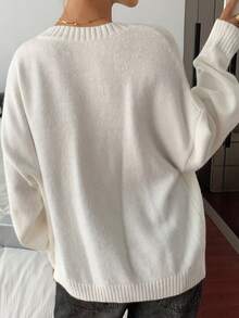 DAZY Cremeweiß Schleife Gestrickter Pullover für Frauen, Locker Vintage Stil, Herbst/Winter