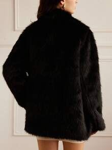 Aveloria Rosie Collar Long Sleeve Fuzzy Solid Color Midi Furry Coat