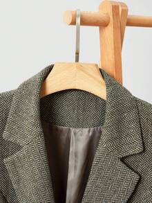 Zovinel Women's Herringbone Print Lapel Collar Long Sleeve Casual Office Blazer, Spring/Autumn,Autumn,Minimalist,Business Casual,Holiday Outfits,Work Wear,Teacher Outfits,Back To School,Fall,Old Money Style - Green - View 9