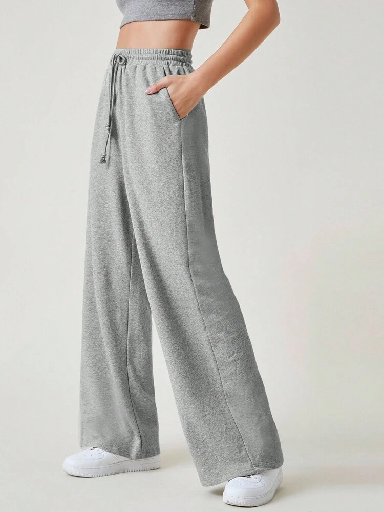 Terry Fleece Wide Leg Drawstring Waist Pants/Summer