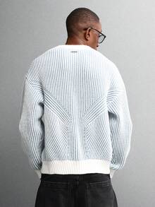 SUMWON 短款针织圆领毛衣，罗纹图案，秋冬休闲套头衫，经典版型长袖套头衫