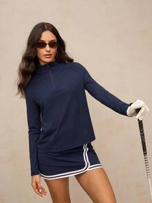 Activina Women's Half-Zip Long Sleeve Athletic T-Shirt, Women Golf Outfit - Blue - View 1