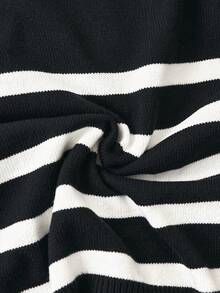 Louniche Striped Pattern Drop Shoulder Sweater - Black - View 7