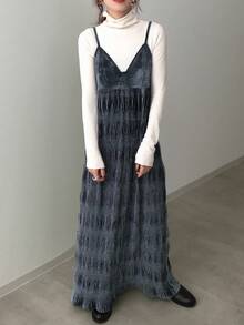 FRIFUL Vestido de mujer de color azul marino sólido de tela de terciopelo con tirantes, vestido de otoño, vestido para exteriores, ropa de mujer de otoño, vestidos de mujer de verano - Gris - Ver 3