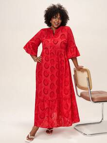 SHEIN LUNE Plus Size Dresses Valentine Red Dress Maxi Dresses For Women Summer Dresses Summer Boho Old Money Cotton - Red - View 6