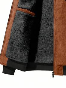 Manfinity Homme Áo khoác nhung kẻ dày dặn, có lớp lót dành cho nam mùa thu và đông, áo khoác nhung kẻ dài tay mùa đông cho nam, Old Money - Màu nâu  Mocha - Xem 4