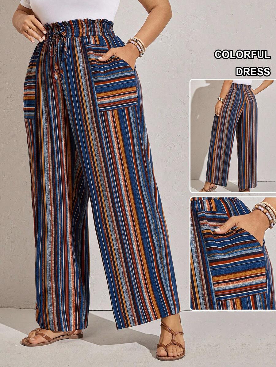 Comfylo 大码女式情人节豹纹花卉印花夏季高腰系带宽松休闲裤