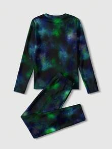 SHEIN Tween Boy Thermal Lined Knit Casual Minimalist Snug Fit Long Sleeve Crew Neck Pants Loungewear, Suitable For Autumn/Winter - Multicolor - View 3