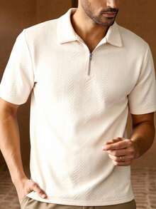 Manfinity VCAY 男士休闲针织宽松半襟弹力短袖 Polo 衫 - 杏色 - 查看 1