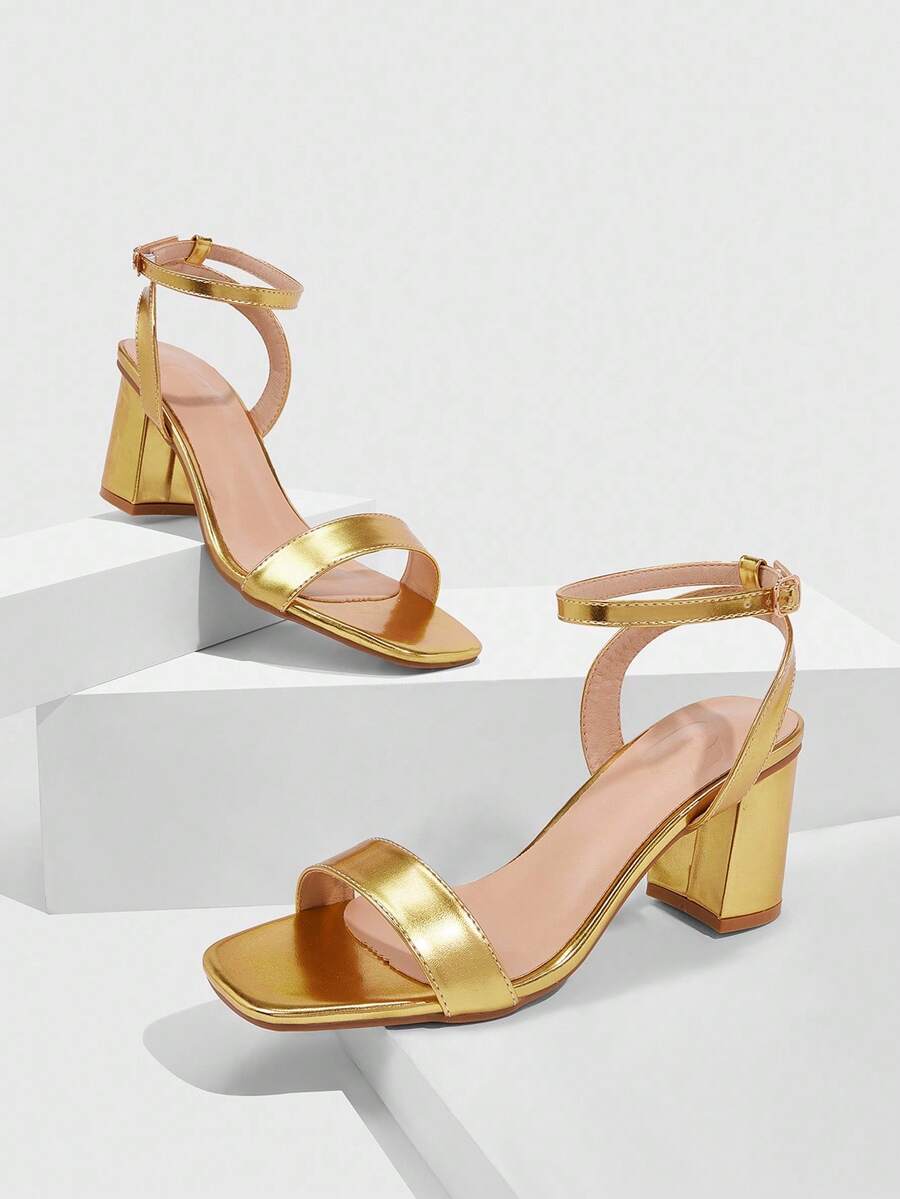CUCCOO SZL Women Fashion Strap Faux Pearl Decor White High Heel Sandals, Suitable For Outdoor Events, Banquets, Parties And More, Gold Color - Gold - View 1