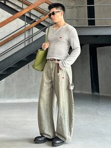 SWAVVY 男士纯色休闲长款牛仔裤 - 藍色 - 查看 5
