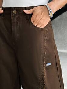 SWAVVY Jeans de pierna ancha casuales y versátiles de unicolor con bolsillos para hombres - Óxido marrón - Ver 4