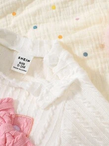 SHEIN Áo dài tay thêu màu trắng cho bé gái sơ sinh mùa thu kết hợp với quần hồng 2 món giản dị, đơn giản, thời trang và đa năng - Nhiều màu - Xem 4