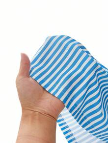 EASEVO Plus Size Men's Casual Striped Print Polo Shirt - Blue - View 7