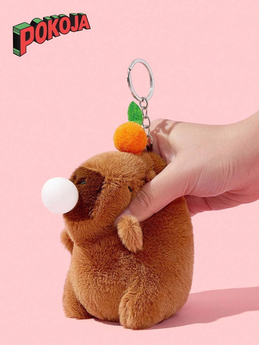 1 Stück 11 cm weiches Plüsch Schlüsselanhänger, der Blasen bläst und Geräusche macht, süßer Capybara Anhänger, Kuscheltier Spielzeug Geschenk für Abschlussfeier, Freunde, Party Gastgeschenke, Weihnachtsstrumpf Füllung, Kawaii Tier Dekoration, Neuheit