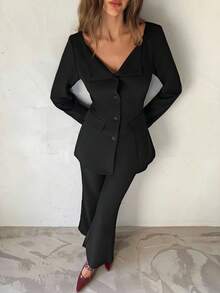 Aloruh Women's Black New Style Blazer, Autumn/Winter - Black - View 6