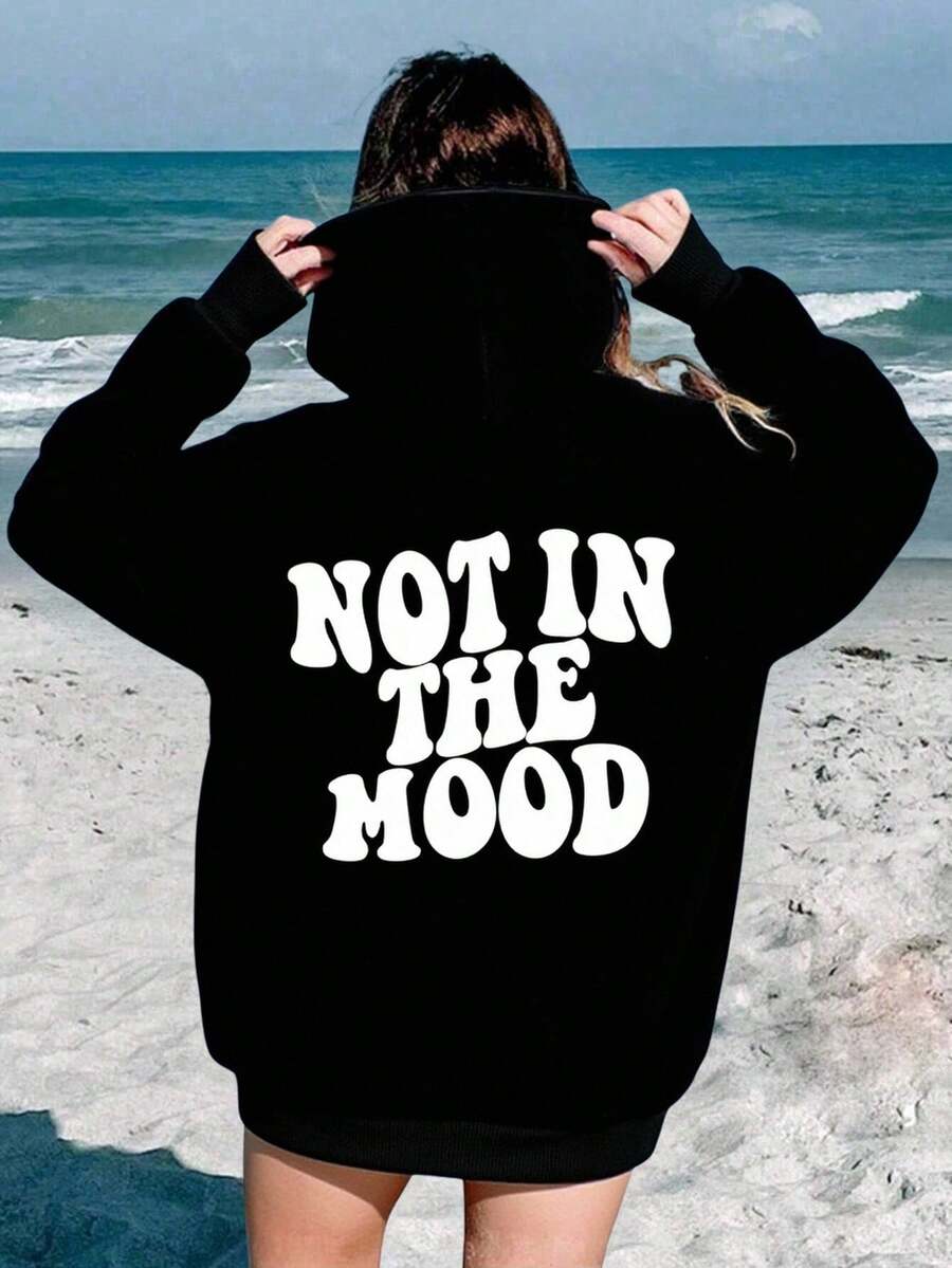 SHEIN Teen Girl Casual Letter Printed Sweatshirt - Black - View 1