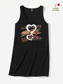 EMERY ROSE Casual Minimalist Leopard Print & Heart Foil Graphic Camisole Dress Chic Dress - Black - View 9